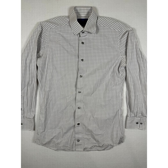 David Donahue Other - David Donahue Mens Trim Fit Gingham Dress Shirt Grey White 15.5 32/33 Cotton